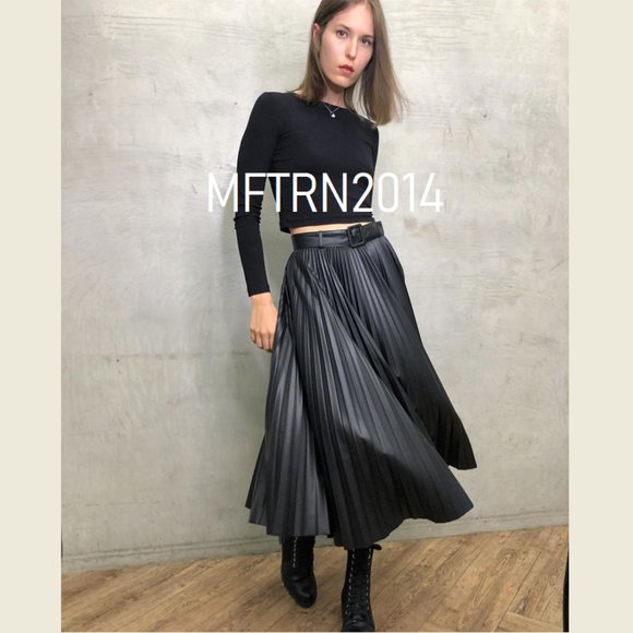 LAST ONE!!! ZARA Faux Leather Pleated Midi Skirt - Picture 2 of 12